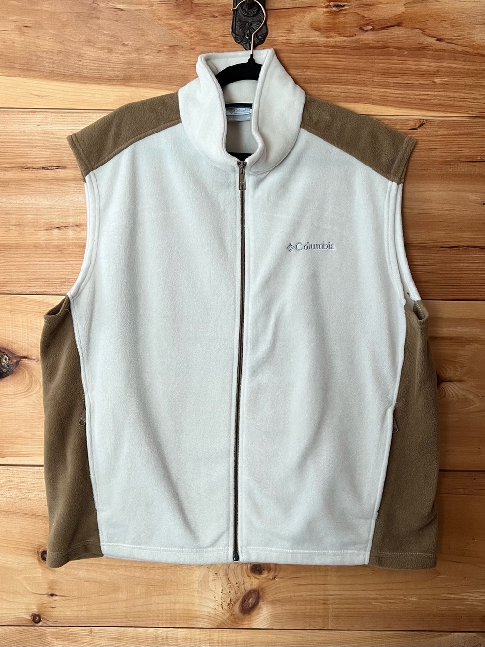 Columbia Cream & Brown Men’s XL Steen’s Mountain Fleece Vest Cabincore Outdoorsy